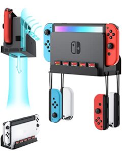 zaonool wall mount for nintendo switch and switch oled, wall mount kit shelf stand accessories with 5 game card holders and 4 joy con hanger, safely store your switch console near or behind tv (black)