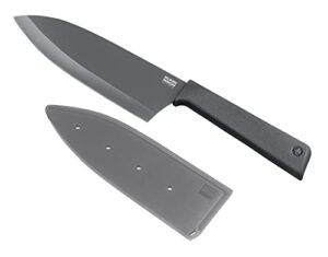 kuhn rikon colori+ non-stick large santoku knife with safety sheath, 22 cm, grey