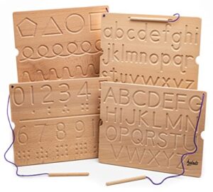 hulats learn to write - number & letter tracing boards for kids ages 3-5 - wooden alphabet learning montessori toys 3+ year old toddler writing tools beginner homeschool preschool classroom must haves