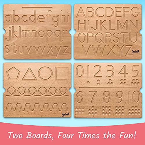 Hulats Learn to Write - Number & Letter Tracing Boards for Kids Ages 3-5 - Wooden Alphabet Learning Montessori Toys 3+ Year Old Toddler Writing Tools Beginner Homeschool Preschool Classroom Must Haves