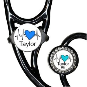 personalized stethoscope name tag for littmann | cardiology nurse id label charm accessories gift | ekg heart (10 colors)