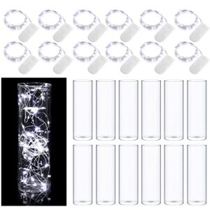 clear glass vases cylinder vases for centerpieces and 10 ft 30 led white fairy lights battery operated mini string lights for jar diy wedding party home table christmas decor (12 set)