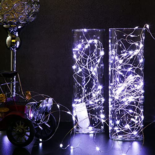 Clear Glass Vases Cylinder Vases for Centerpieces and 10 ft 30 LED White Fairy Lights Battery Operated Mini String Lights for Jar DIY Wedding Party Home Table Christmas Decor (12 Set)