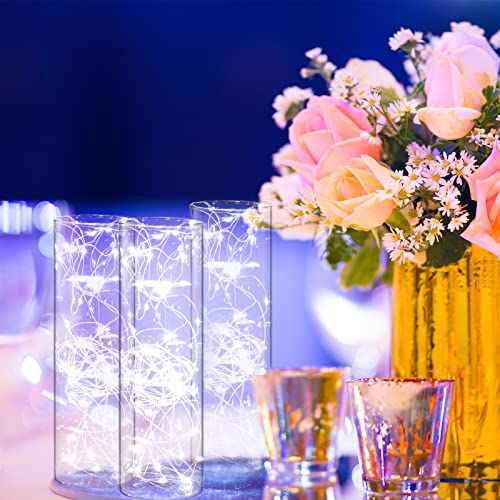 Clear Glass Vases Cylinder Vases for Centerpieces and 10 ft 30 LED White Fairy Lights Battery Operated Mini String Lights for Jar DIY Wedding Party Home Table Christmas Decor (12 Set)