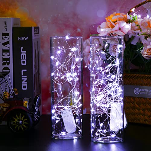 Clear Glass Vases Cylinder Vases for Centerpieces and 10 ft 30 LED White Fairy Lights Battery Operated Mini String Lights for Jar DIY Wedding Party Home Table Christmas Decor (12 Set)