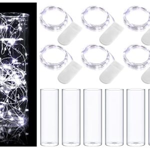 Clear Glass Vases Cylinder Vases for Centerpieces and 10 ft 30 LED White Fairy Lights Battery Operated Mini String Lights for Jar DIY Wedding Party Home Table Christmas Decor (12 Set)