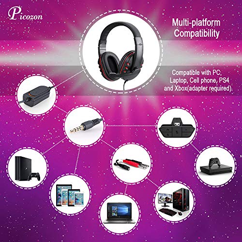 Picozon Gaming Headset Headphone with Microphone for PS5, PS4, Nintendo Switch, Playstation 4, Playstation 5, Playstation Vita, Mac, Laptop, Tablet, Computer, Mobile Phones (3.5mm Plug)