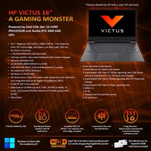 HP Victus 16 Gaming Laptop Mica Silver Intel Core i7-12700H, 16.1” FHD, 16 GB RAM, 1 TB SSD, 6GB Nvidia GeForce RTX 3060, Win 11 Home Adv, WiFi 6, 4Cell, B&OAudio, 64GB Tech Warehouse Flashdrive