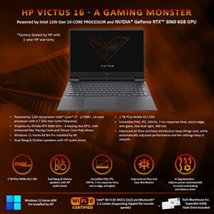 HP Victus 16 Gaming Laptop Mica Silver Intel Core i7-12700H, 16.1” FHD, 16 GB RAM, 1 TB SSD, 6GB Nvidia GeForce RTX 3060, Win 11 Home Adv, WiFi 6, 4Cell, B&OAudio, 64GB Tech Warehouse Flashdrive