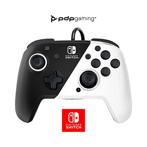 PDP Gaming Faceoff Deluxe+ Wired Switch Pro Controller - Officially Licensed by Nintendo - OLED Model- Black/White - Nintendo Switch