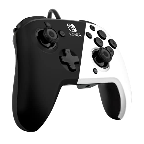 PDP Gaming Faceoff Deluxe+ Wired Switch Pro Controller - Officially Licensed by Nintendo - OLED Model- Black/White - Nintendo Switch