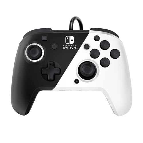 PDP Gaming Faceoff Deluxe+ Wired Switch Pro Controller - Officially Licensed by Nintendo - OLED Model- Black/White - Nintendo Switch