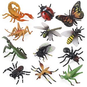 sienon realistic insect toys figures-12pcs large plastic bugs figurines set with ladybug bee butterfly ant cricket mantis scorpion spider-school project halloween insect theme birthday party favors