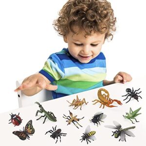 SIENON Realistic Insect Toys Figures-12Pcs Large Plastic Bugs Figurines Set with Ladybug Bee Butterfly Ant Cricket Mantis Scorpion Spider-School Project Halloween Insect Theme Birthday Party Favors