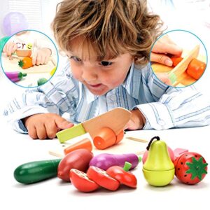 CARLORBO Wooden Play Food for Kids Kitchen - Toys Food Vegetables and Fruit for 2 Year Old Boys Girls Role Pretend Play Early Education Montessori Education