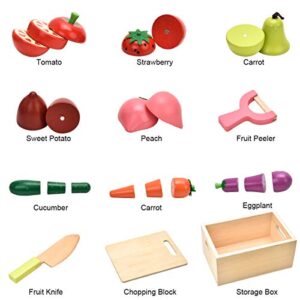 CARLORBO Wooden Play Food for Kids Kitchen - Toys Food Vegetables and Fruit for 2 Year Old Boys Girls Role Pretend Play Early Education Montessori Education