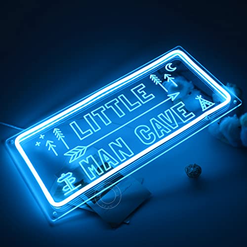 SYLHOME Little Man Cave LED Neon Light Sign Little Boy Nursery Room Wall Art Baby Toddler Kids Bedroom Living Room Hanging Decor Birthday Christmas Gifts 15.8"X7.5" USB Ice Blue