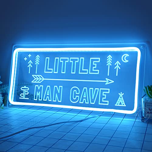 SYLHOME Little Man Cave LED Neon Light Sign Little Boy Nursery Room Wall Art Baby Toddler Kids Bedroom Living Room Hanging Decor Birthday Christmas Gifts 15.8"X7.5" USB Ice Blue