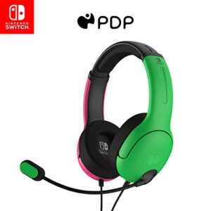 pdp gaming lvl40 stereo headset with mic for nintendo switch - pc, ipad, mac, laptop compatible - noise cancelling microphone, lightweight, soft comfort on ear headphones - splatoon 2 pink & green