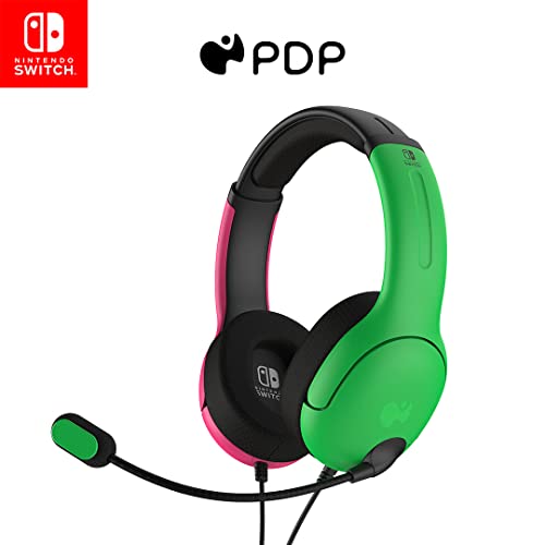 PDP Gaming LVL40 Stereo Headset with Mic for Nintendo Switch - PC, iPad, Mac, Laptop Compatible - Noise Cancelling Microphone, Lightweight, Soft Comfort On Ear Headphones - Splatoon 2 Pink & Green