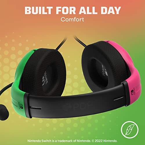 PDP Gaming LVL40 Stereo Headset with Mic for Nintendo Switch - PC, iPad, Mac, Laptop Compatible - Noise Cancelling Microphone, Lightweight, Soft Comfort On Ear Headphones - Splatoon 2 Pink & Green