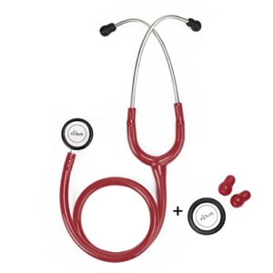 esteth pediatric stethoscope - ultra sensitive dual-head chest piece for monitoring amplified heart, lung sounds - flexible stethoscope tubing - extra ear tips & non-chill ring - 32" long, cherry red