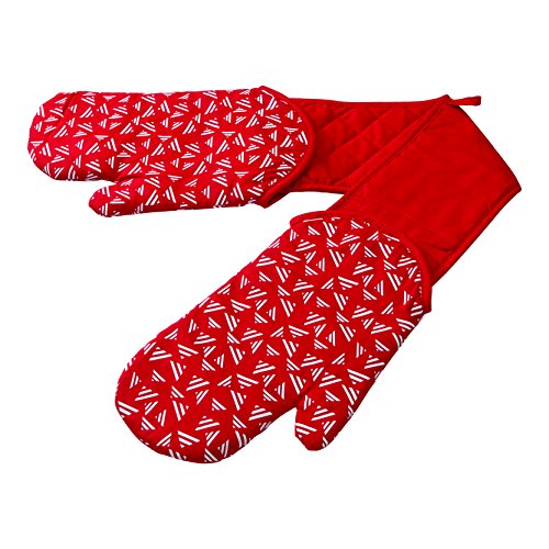 Kuhn Rikon double Oven Mitt+ with Removable Arm Protectors, Red