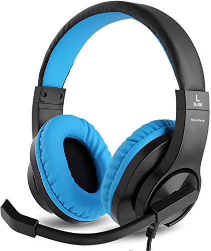 Meedasy Kids Adults Over-Ear Gaming Headphone for Xbox One, Nintendo Switch, Bass Surrounding Stereo, PS4 Gaming Headset with Microphone and Volume Control for Laptop, PC, Wired Noise Isolation (BLUE)