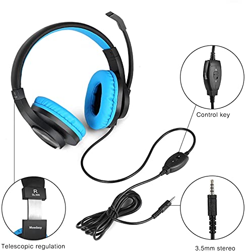 Meedasy Kids Adults Over-Ear Gaming Headphone for Xbox One, Nintendo Switch, Bass Surrounding Stereo, PS4 Gaming Headset with Microphone and Volume Control for Laptop, PC, Wired Noise Isolation (BLUE)