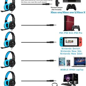 Meedasy Kids Adults Over-Ear Gaming Headphone for Xbox One, Nintendo Switch, Bass Surrounding Stereo, PS4 Gaming Headset with Microphone and Volume Control for Laptop, PC, Wired Noise Isolation (BLUE)