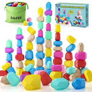 igivi montessori toys for 1 2 3 year old boys & girls, wooden stacking sorting rocks balancing stone, preschool educational sensory toys for toddlers, birthday gifts for kids toys ages 2-4 5-7