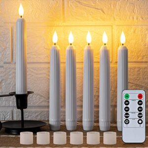 5plots white flameless taper candles with remote, timer, roman column led taper candles battery operated, led candlesticks with 3d flame, 6 flameless taper candles flickering for home christmas decor