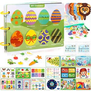 veojoy montessori toys busy book for toddlers 3-5, 32 themes preschool learning activities with 7 animal decor and storage bag, busy book for kids, montessori toys for 3 4 5 year old boys girls