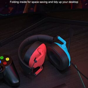 SENZER SG500 Surround Sound Pro Gaming Headset with Noise Cancelling Microphone - Detachable Memory Foam Ear Pads - Portable Foldable Headphones for PC, PS4, PS5, Xbox One, Switch - Red&Blue