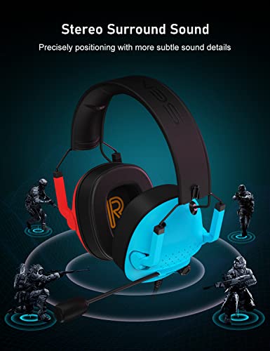 SENZER SG500 Surround Sound Pro Gaming Headset with Noise Cancelling Microphone - Detachable Memory Foam Ear Pads - Portable Foldable Headphones for PC, PS4, PS5, Xbox One, Switch - Red&Blue