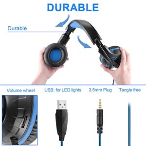 YINSAN Gaming Headset for Nintendo Switch,Wired Headset with Microphone for PS4 Xbox One PC PS5,Bass Surround,LED Light,Volume Control & Noise-Isolation(1.5M USB Extension Cable Included)