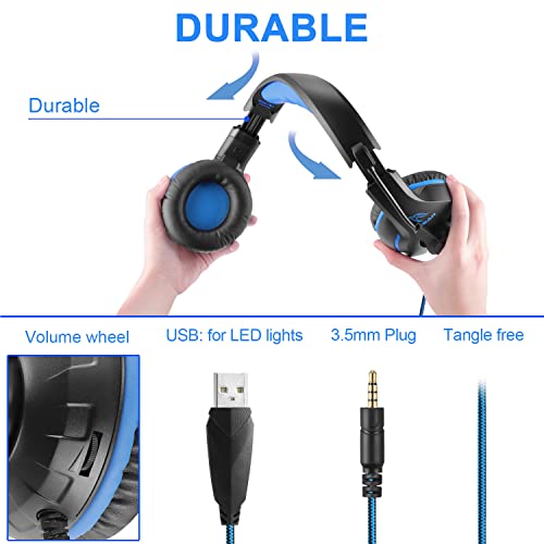 YINSAN Gaming Headset for Nintendo Switch,Wired Headset with Microphone for PS4 Xbox One PC PS5,Bass Surround,LED Light,Volume Control & Noise-Isolation(1.5M USB Extension Cable Included)
