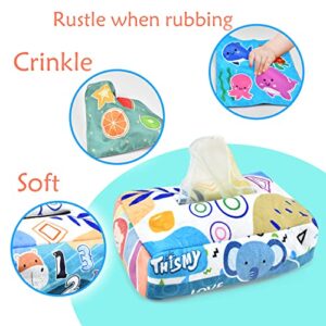 THISMY Baby Toys 6-12 Months Magic Tissue Box Montessori Toy for Babies 6-12 18 Months, Soft Contrast Crinkle Sensory Toys for Toddlers