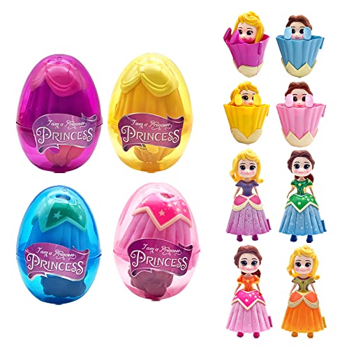 TEGEEM 4 Packs Easter Egg Gift Soldier Deformation Pre-Filled Easter Eggs Boys and Girls Educational Toy Ball with Toys Inside Surprise Deformation Ball Easter Basket Stuffers (Princess)