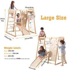 Giant bean Large Size Indoor Playground Jungle Gym for 2-10yrs Kids,Toddlers Climber Toys 9-in-1 with Slide, Rock Climb Wall, Monkey Bars, Wood & Rope Ladder, Climbing Rope & Wall and Gymnastic Ring