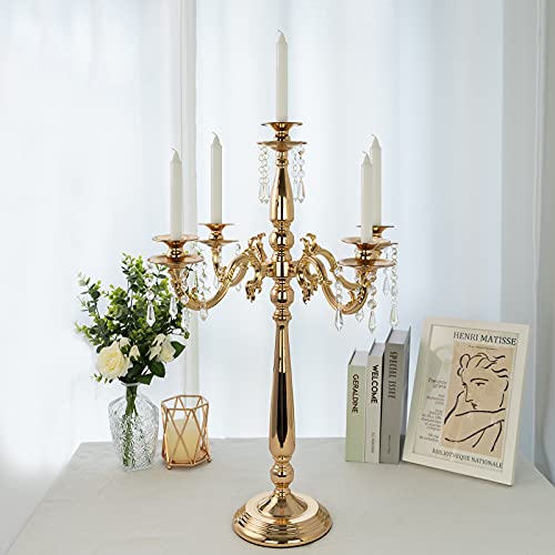 Vincidern Gold Candelabra Centerpiece, 5 Arm Candelabra Candle Holder for Wedding Dining Table Decor, Birthday Party, Christmas, Home Decor (28 Inch Tall)