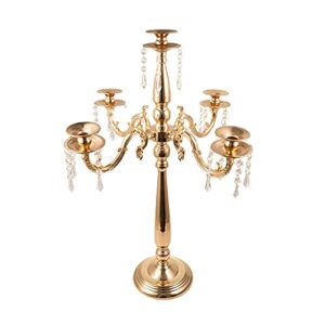 vincidern gold candelabra centerpiece, 5 arm candelabra candle holder for wedding dining table decor, birthday party, christmas, home decor (28 inch tall)