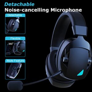 Acinaci Wireless Gaming Headset with Detachable Noise Cancelling Microphone, 2.4G Bluetooth - USB - 3.5mm Wired Jack 3 Modes Wireless Gaming Headphones for PC, PS4, PS5, Mac, Switch, Phone, Tablet