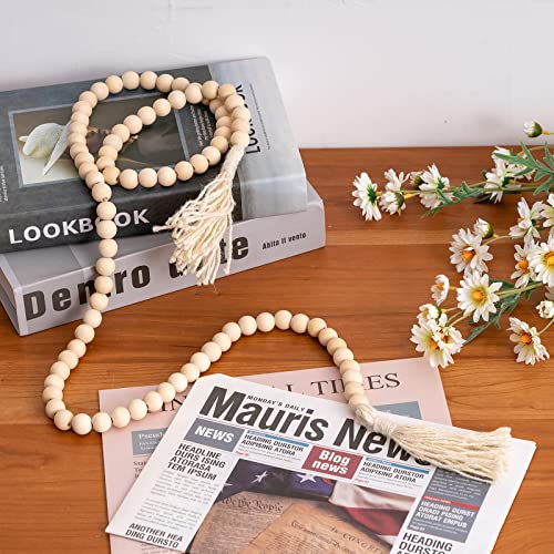 NEEDOMO Wooden Beads, 58 Inch Farmhouse Wood Beads Garland for Boho Decor with Tassels, Christmas Garlands Rustic Country Decor for Coffee Table, Home, Living Room, Bedroom