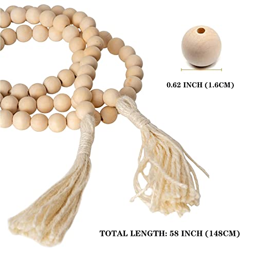 NEEDOMO Wooden Beads, 58 Inch Farmhouse Wood Beads Garland for Boho Decor with Tassels, Christmas Garlands Rustic Country Decor for Coffee Table, Home, Living Room, Bedroom