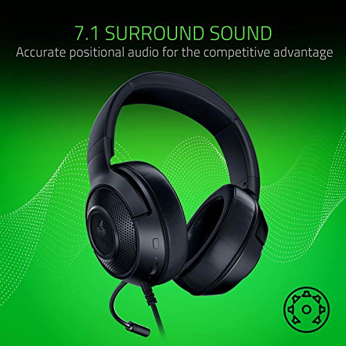 Razer Kraken X Ultralight Gaming Headset: 7.1 Surround Sound - Lightweight Aluminum Frame - Bendable Cardioid Microphone - for PC, PS4, PS5, Switch, Xbox One, Xbox Series X|S, Mobile - Black