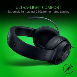 Razer Kraken X Ultralight Gaming Headset: 7.1 Surround Sound - Lightweight Aluminum Frame - Bendable Cardioid Microphone - for PC, PS4, PS5, Switch, Xbox One, Xbox Series X|S, Mobile - Black