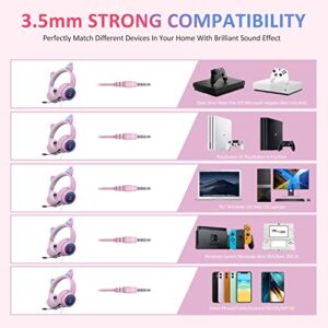 VIGROS Cat Ear Gaming Headphones Wired AUX 3.5mm LED Light, Noise Canceling Game Headphones Stereo Foldable Over-Ear Headsets with Microphone Fit Girls, Kids for PC, PS4, Switch, Xbox, Mobile, Laptop