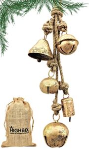 highbix set of 5 rustic harmony jingle bells cluster vintage handmade lucky christmas hanging mix décor bells on rope