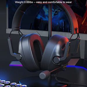 SENZER SG500 Surround Sound Pro Gaming Headset with Noise Cancelling Microphone - Detachable Memory Foam Ear Pads - Portable Foldable Headphones for PC, PS4, PS5, Xbox One, Switch - Black